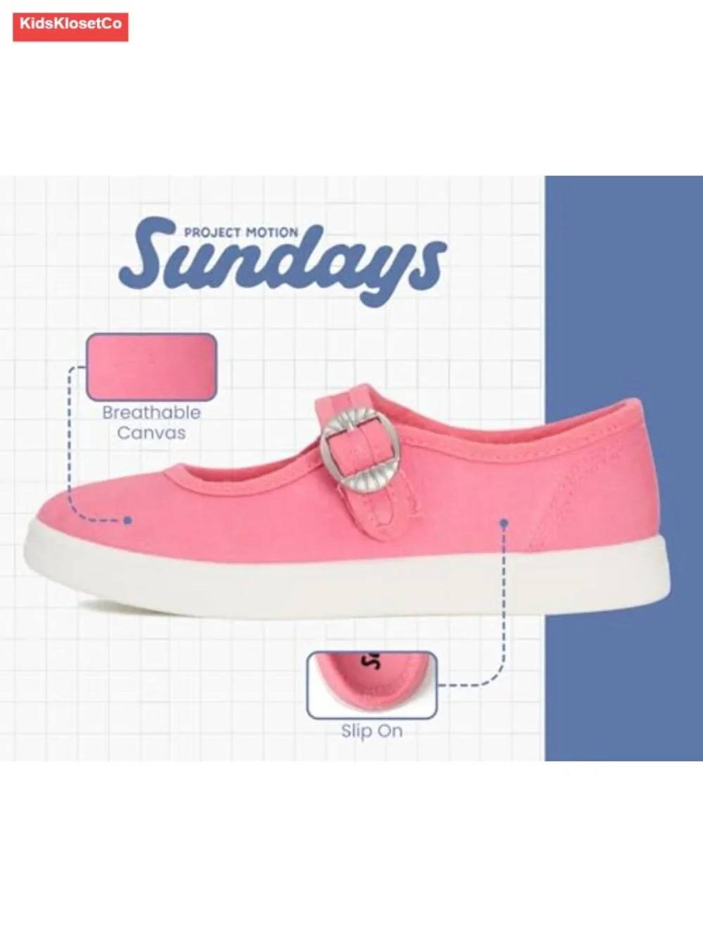Girls Canvas Mary Jane Sneakers - Lightweight Terry Lining Flat Shoes